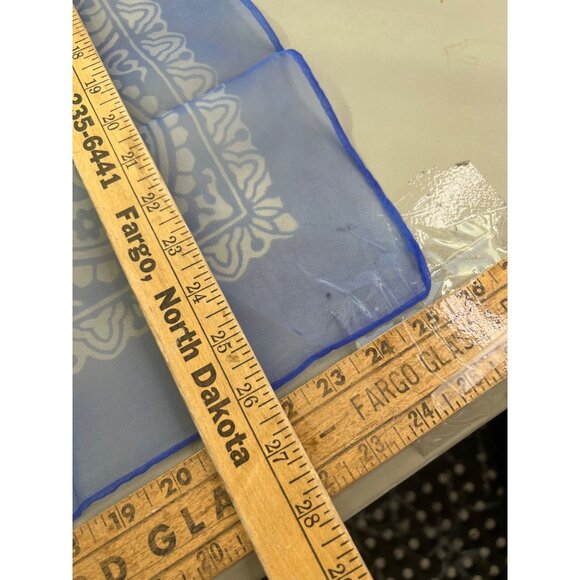 Blue Sheer Square Scarf With Paisley Bandana Design Lightweight 25x26 Inches - Picture 3 of 5